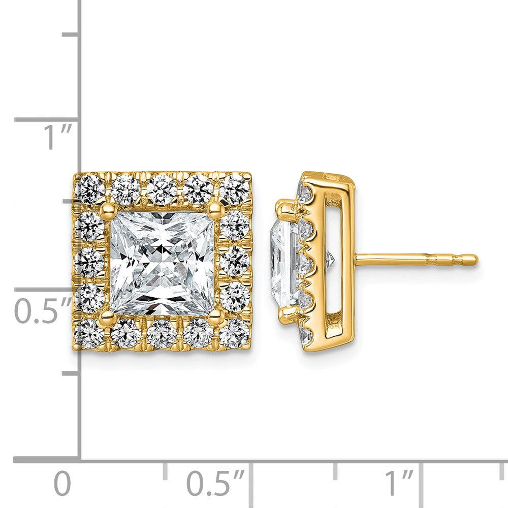 14k 6 1/2ct Lab Grown Diamond VS+ F+ Comp Princess Halo Post Earrings