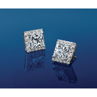 14kw 5ct Lab Grown Diamond VS+ F+ Complete Princess Halo Post Earrings