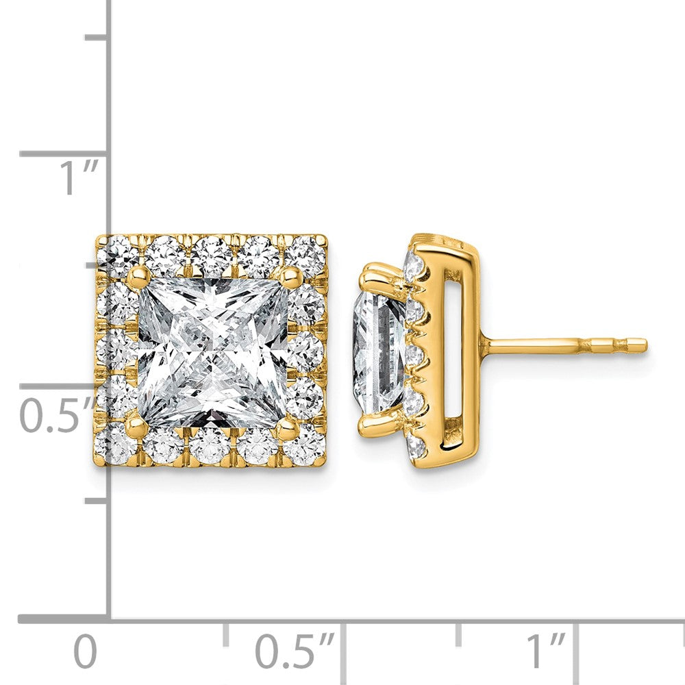 14k 7 5/8ct Lab Grown Diamond VS+ F+ Comp Princess Halo Post Earrings