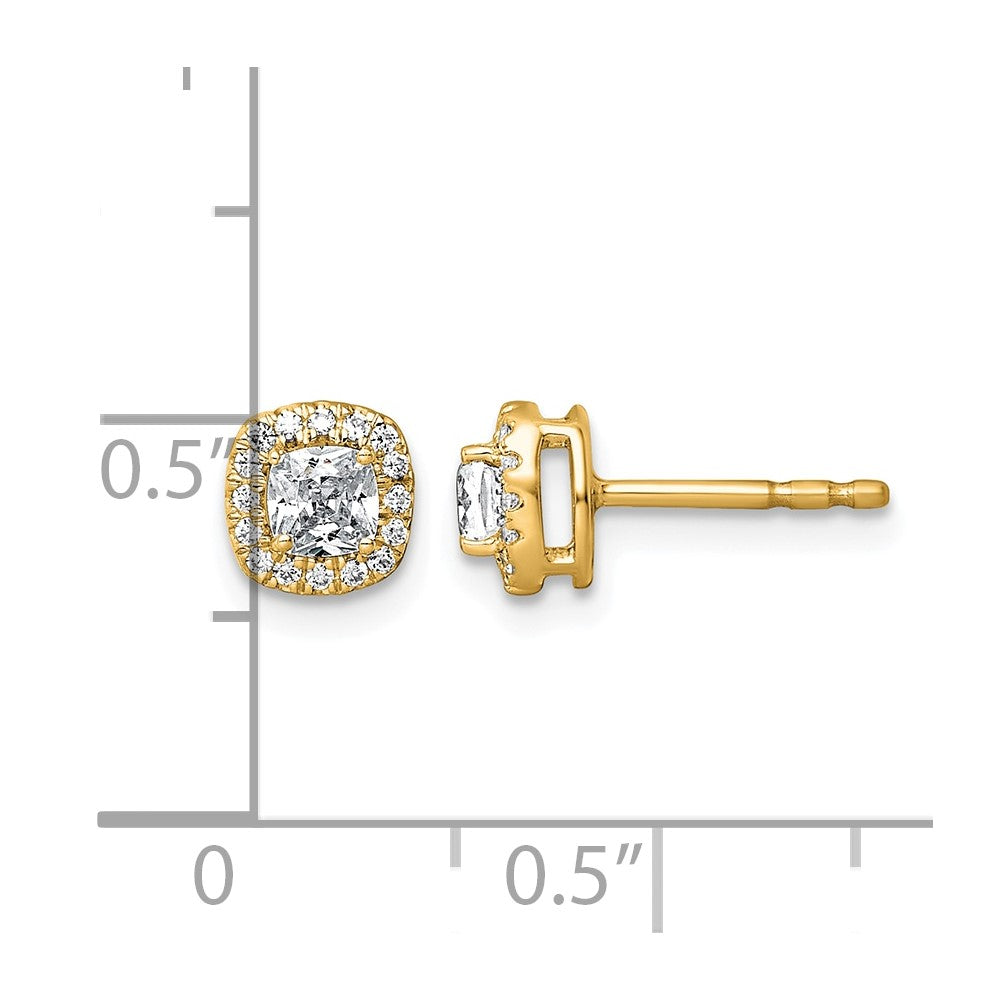 14k 5/8ct Lab Grown Diamond VS+ F+ Comp Cushion Halo Post Earrings
