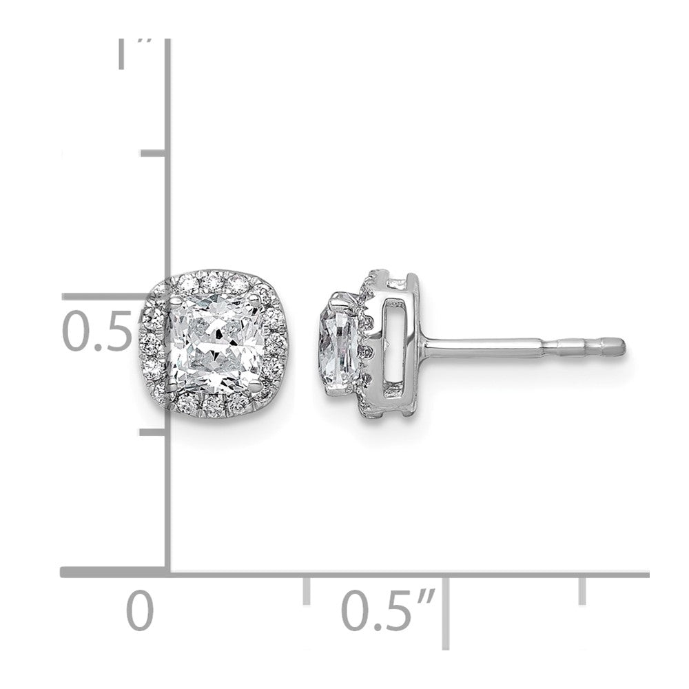 14kw 1 1/6ct Lab Grown Diamond VS+ F+ Comp Cushion Halo Post Earrings