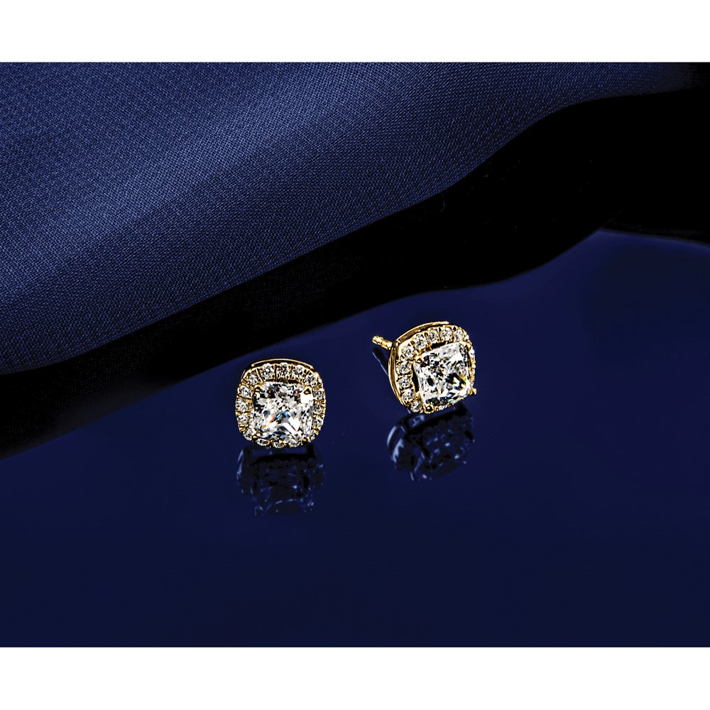 14k 5 7/8ct Lab Grown Diamond VS+ F+ Comp Cushion Halo Post Earrings