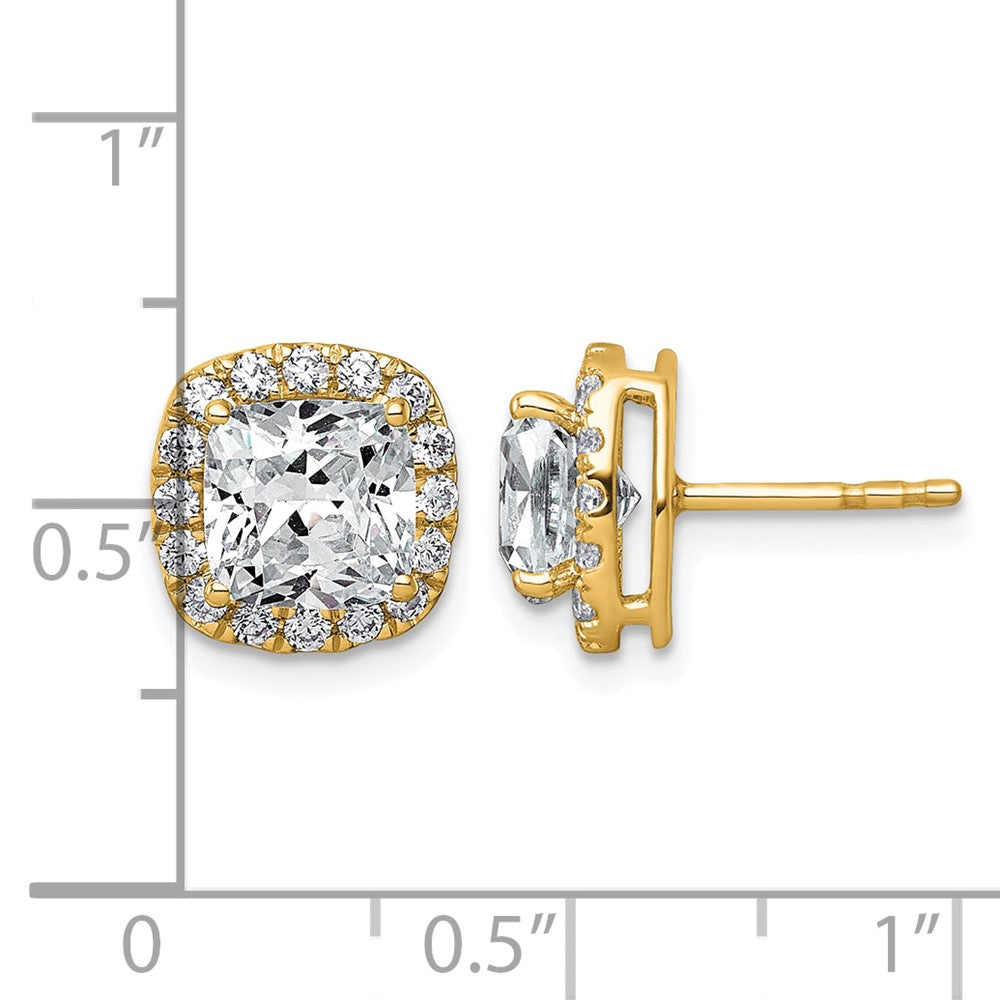 14k 3 5/8ct Lab Grown Diamond VS+ F+ Comp Cushion Halo Post Earrings