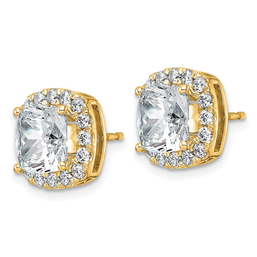 14k 5 7/8ct Lab Grown Diamond VS+ F+ Comp Cushion Halo Post Earrings