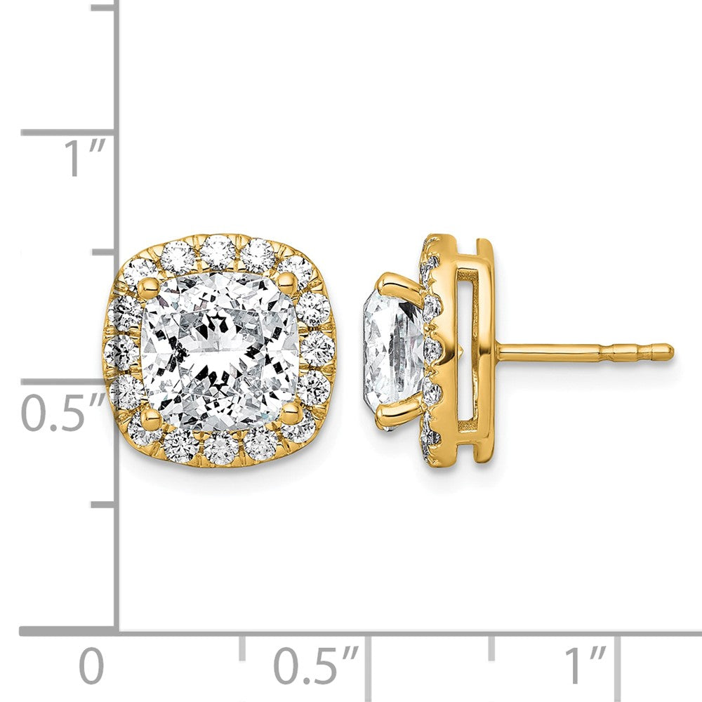 14k 5 7/8ct Lab Grown Diamond VS+ F+ Comp Cushion Halo Post Earrings