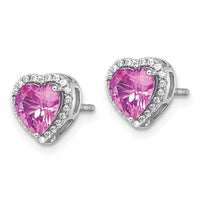 14kw 1/6ct Lab Grown Dia VS+ F+ &Pink Sapphire Comp Heart Halo Earrings