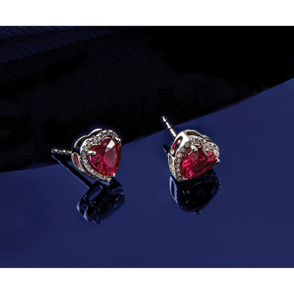 14kw 1/6ct Lab Grown Dia VS+ F+ &Pink Sapphire Comp Heart Halo Earrings