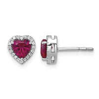 14kw 1/8ct Lab Grown Diamond VS+ F+ &Ruby Comp Heart Halo Earrings