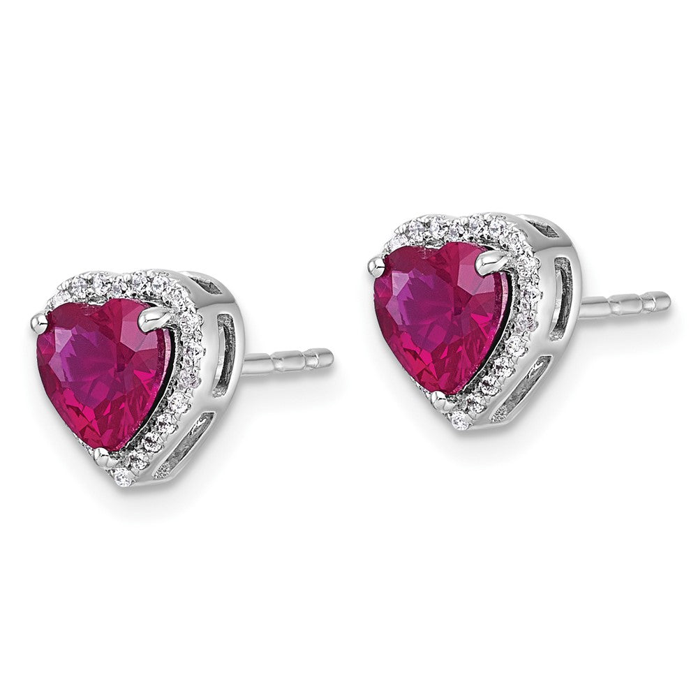 14kw 1/6ct Lab Grown Diamond VS+ F+ &Ruby Comp Heart Halo Earrings