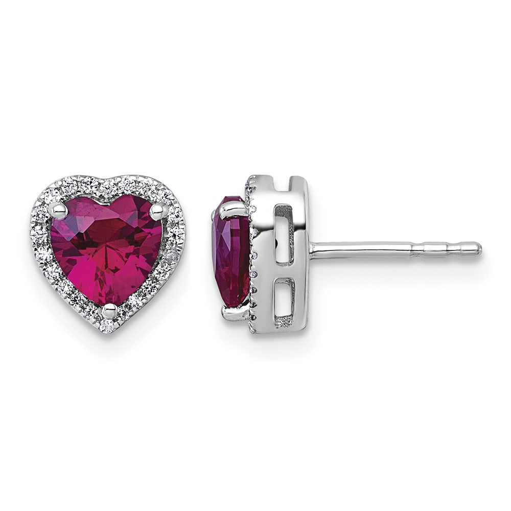 14kw 1/6ct Lab Grown Diamond VS+ F+ &Ruby Comp Heart Halo Earrings