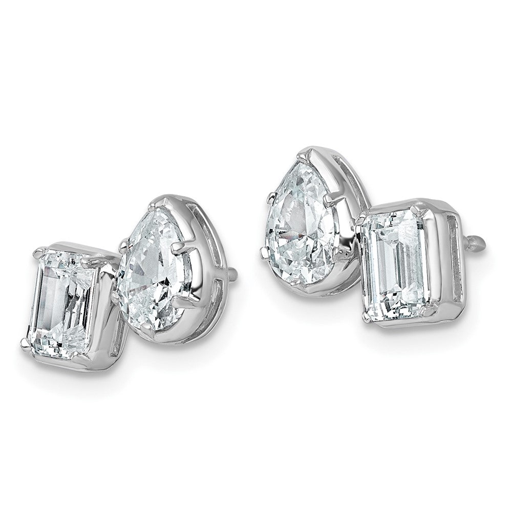 14kw 2ct Lab Grown Dia VS+ F+ Comp Emerald&Pear 2 Stone Post Earrings