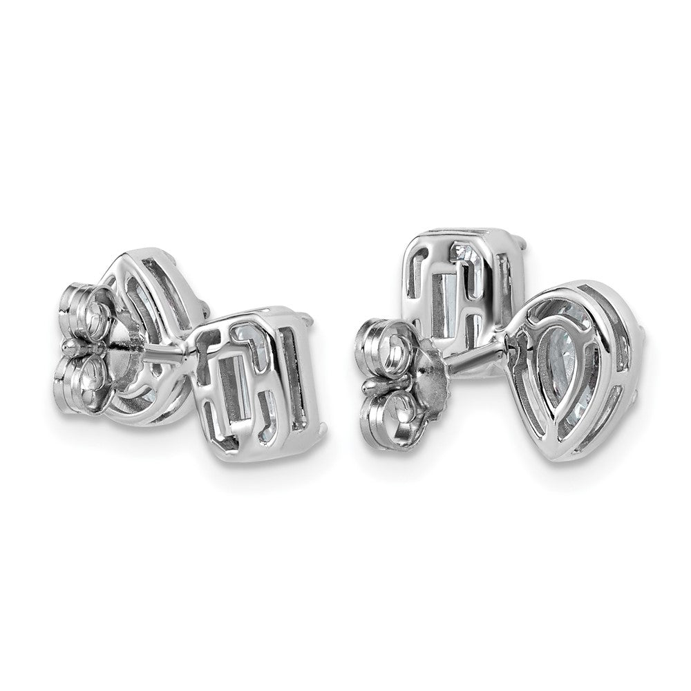 14kw 2ct Lab Grown Dia VS+ F+ Comp Emerald&Pear 2 Stone Post Earrings