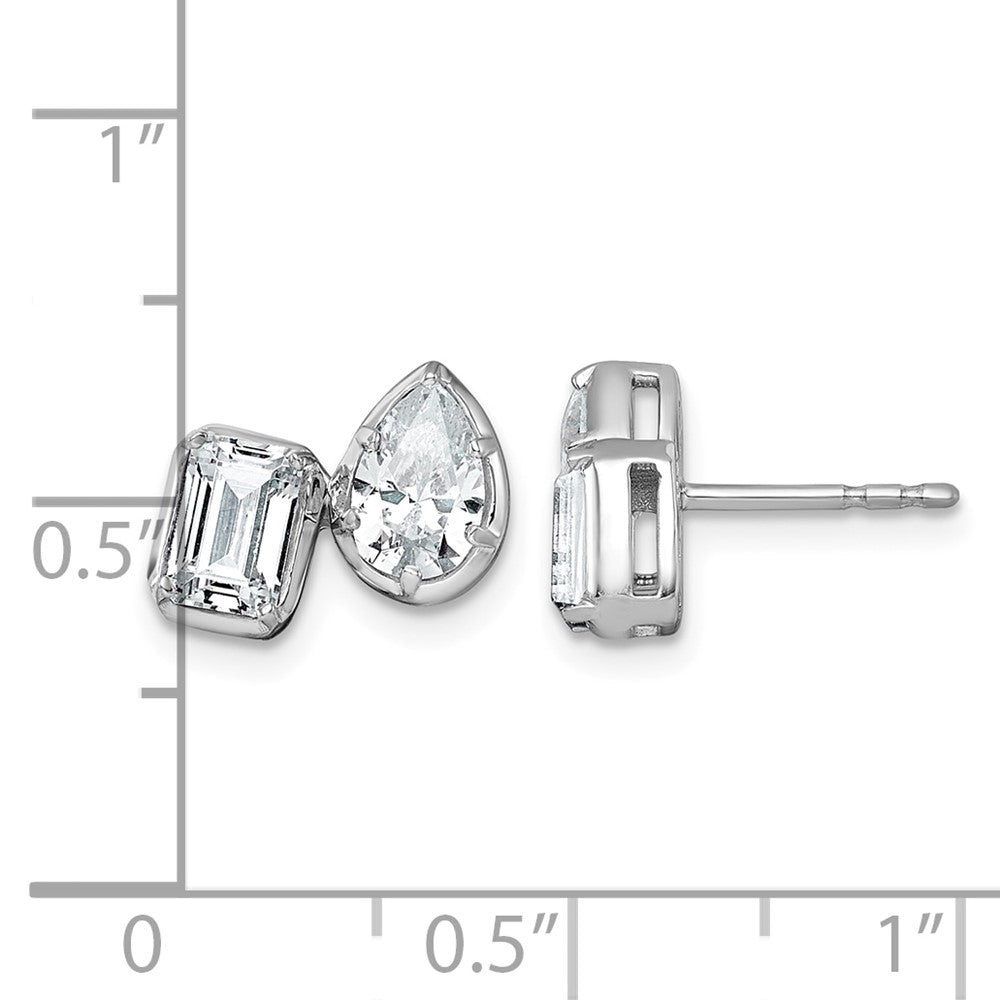 14kw 2ct Lab Grown Dia VS+ F+ Comp Emerald&Pear 2 Stone Post Earrings