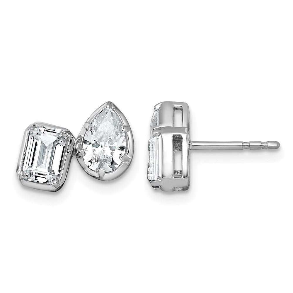 14kw 2ct Lab Grown Dia VS+ F+ Comp Emerald&Pear 2 Stone Post Earrings