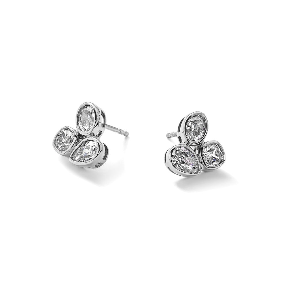 14kw 2ct Lab Grown Dia VS+ F+ Comp Oval Pear&Cushion 3 Stone Earrings