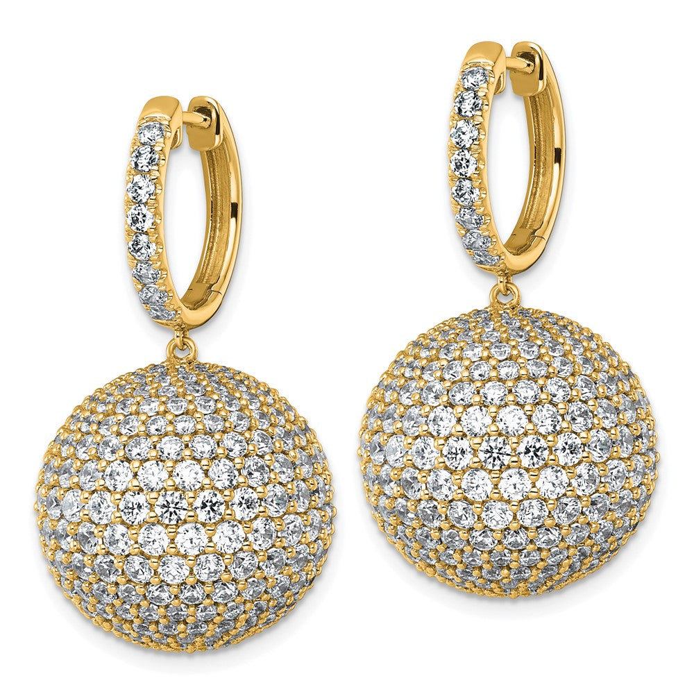 14k 13 7/8ct Lab Grown Dia VS+ F+ Pave Ball Comp. Dangle Hoop Earrings