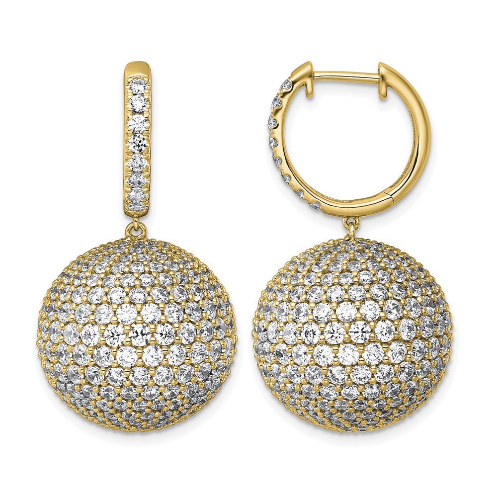 14k 13 7/8ct Lab Grown Dia VS+ F+ Pave Ball Comp. Dangle Hoop Earrings