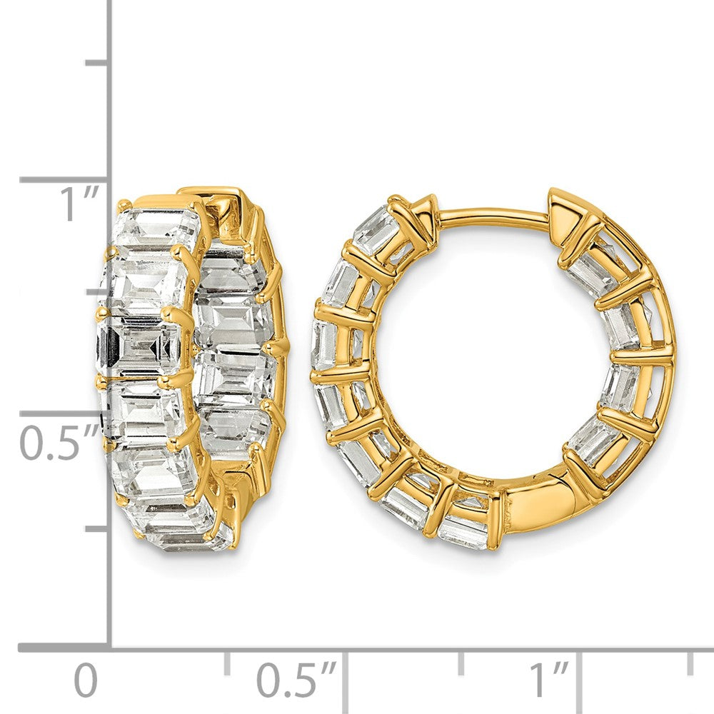 14k Lab Grown Dia VS+ F+ 6.5ct Emerald In/Out Complete Hoop Earrings