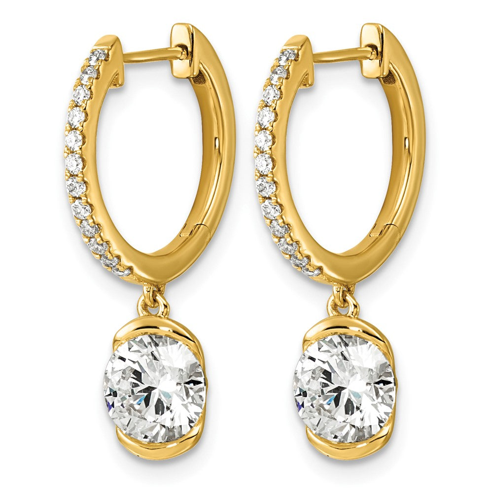 14ky Round Bezel Dangle Lab Grown Diamond VS+ F+ Hoop Earrings