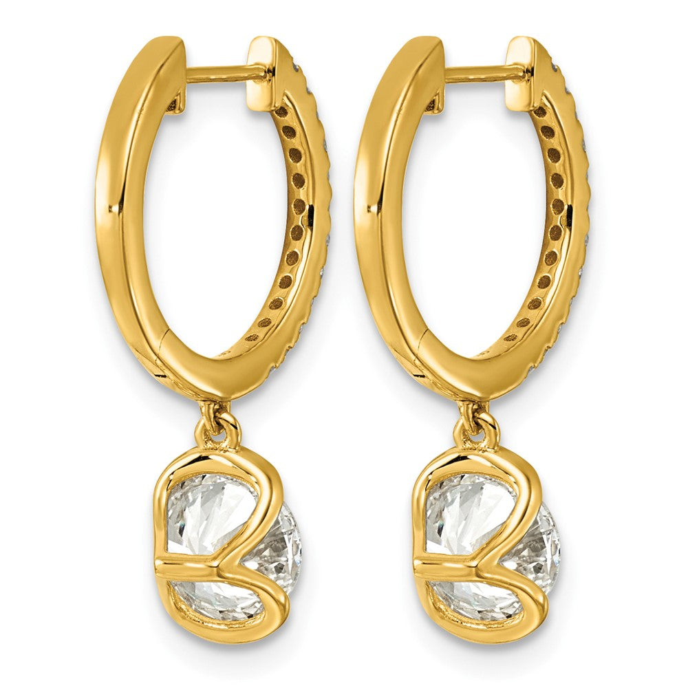14ky Round Bezel Dangle Lab Grown Diamond VS+ F+ Hoop Earrings