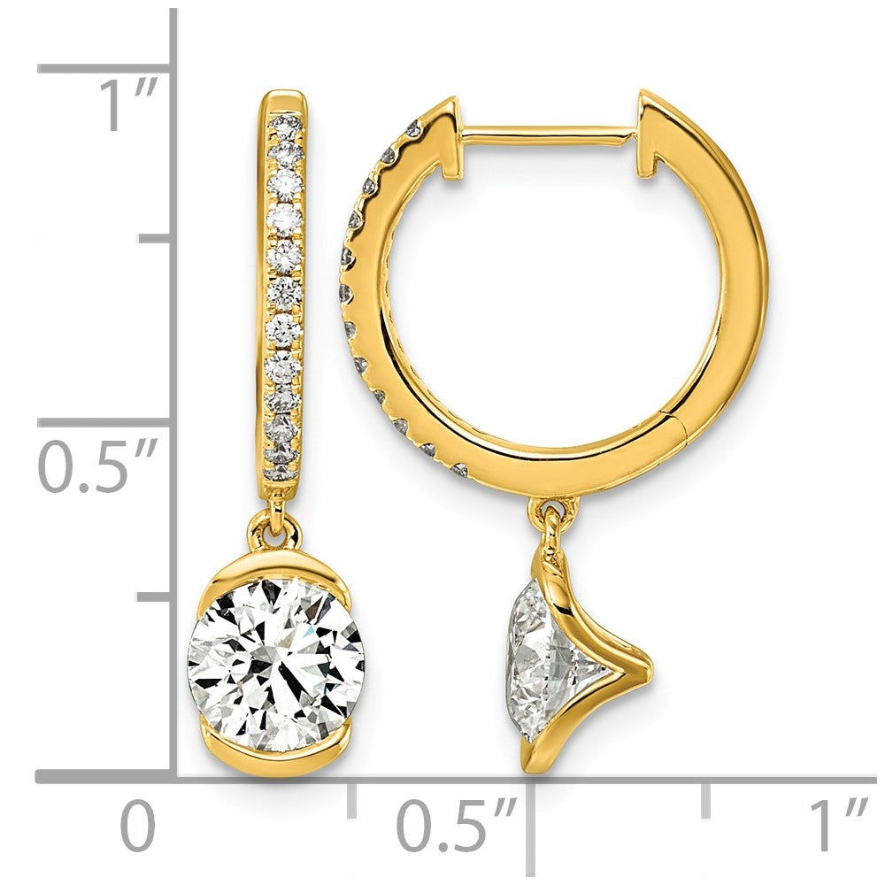 14ky Round Bezel Dangle Lab Grown Diamond VS+ F+ Hoop Earrings