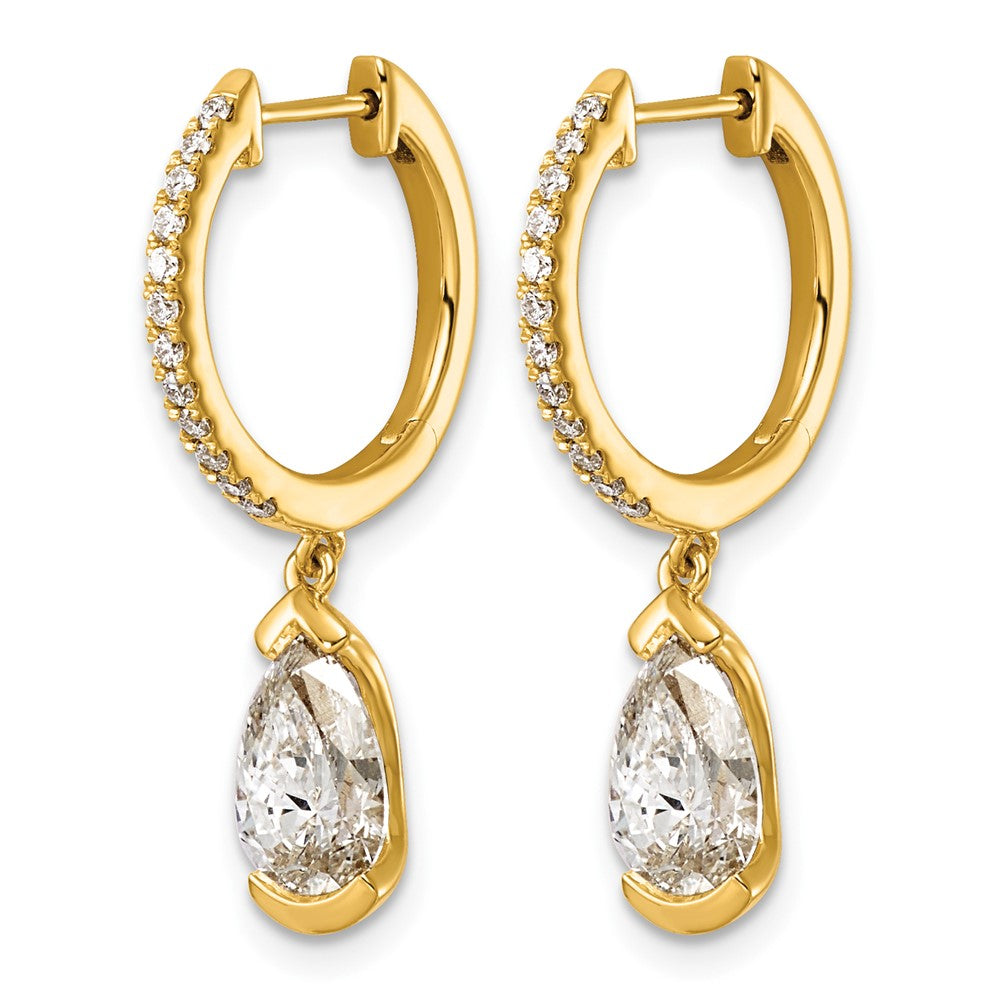 14ky Pear Bezel Dangle Lab Grown Diamond VS+ F+ Hoop Earrings