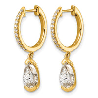 14ky Pear Bezel Dangle Lab Grown Diamond VS+ F+ Hoop Earrings