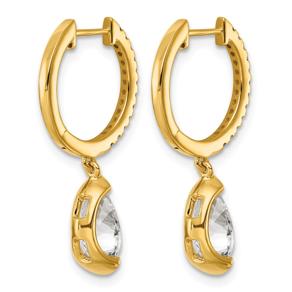 14ky Pear Bezel Dangle Lab Grown Diamond VS+ F+ Hoop Earrings