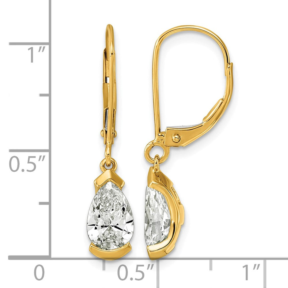 14ky 2ct Pear Half Bezel Set Lab Grown Diamond VS+ F+ Leverback Earrings