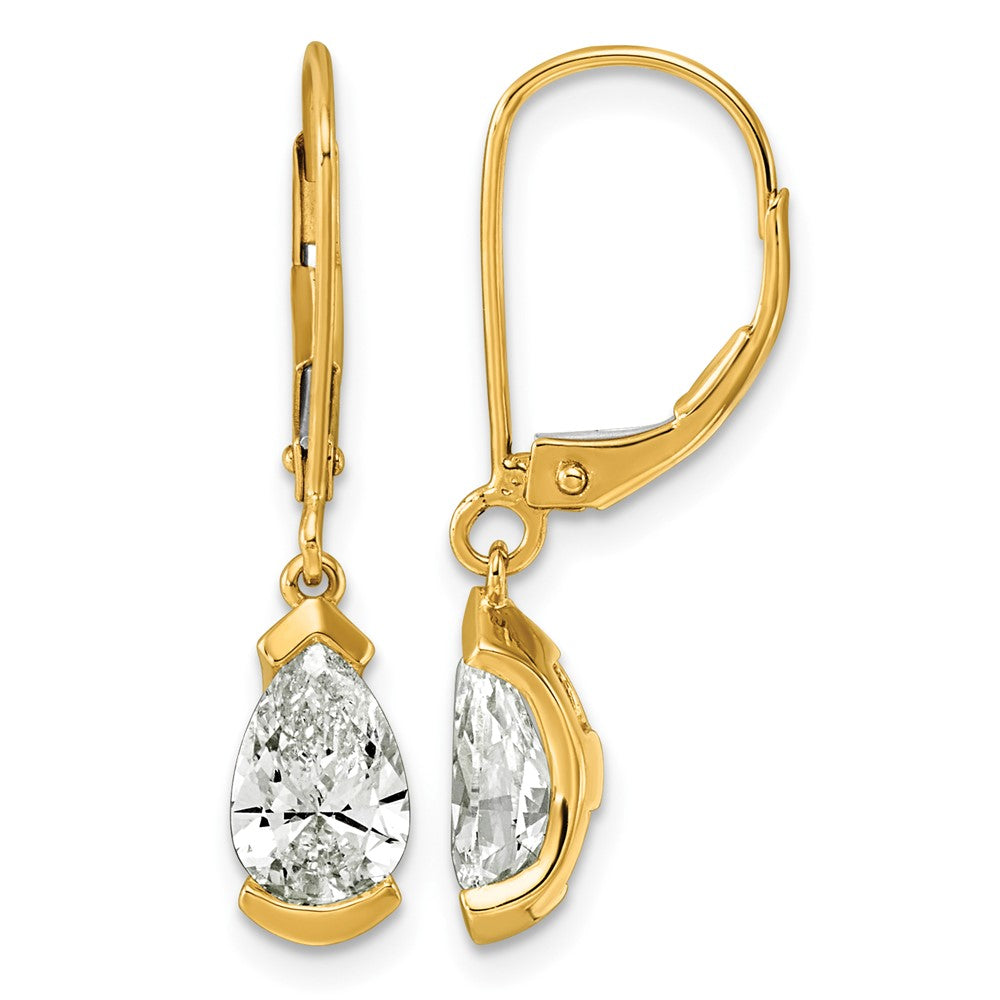 14ky 2ct Pear Half Bezel Set Lab Grown Diamond VS+ F+ Leverback Earrings