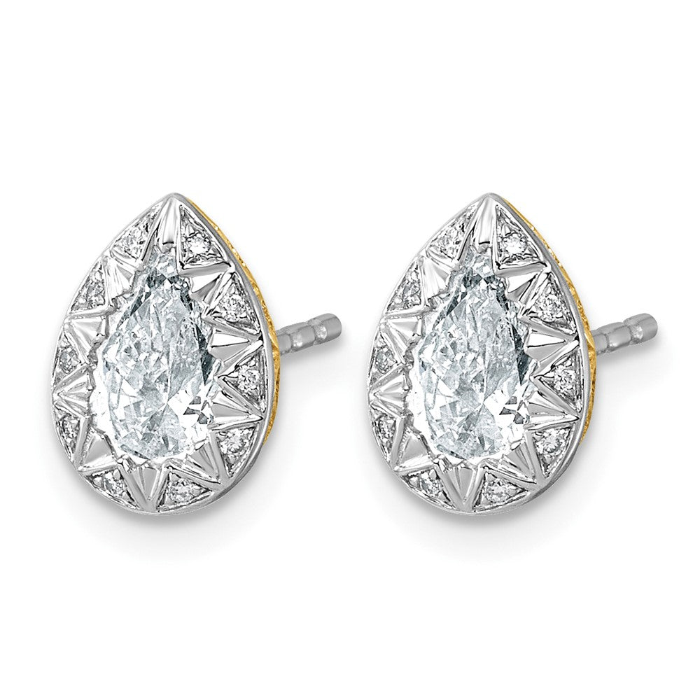 10ky w/Rhodium Lab Grown VS+ F+ Pear Center Diamond Earrings