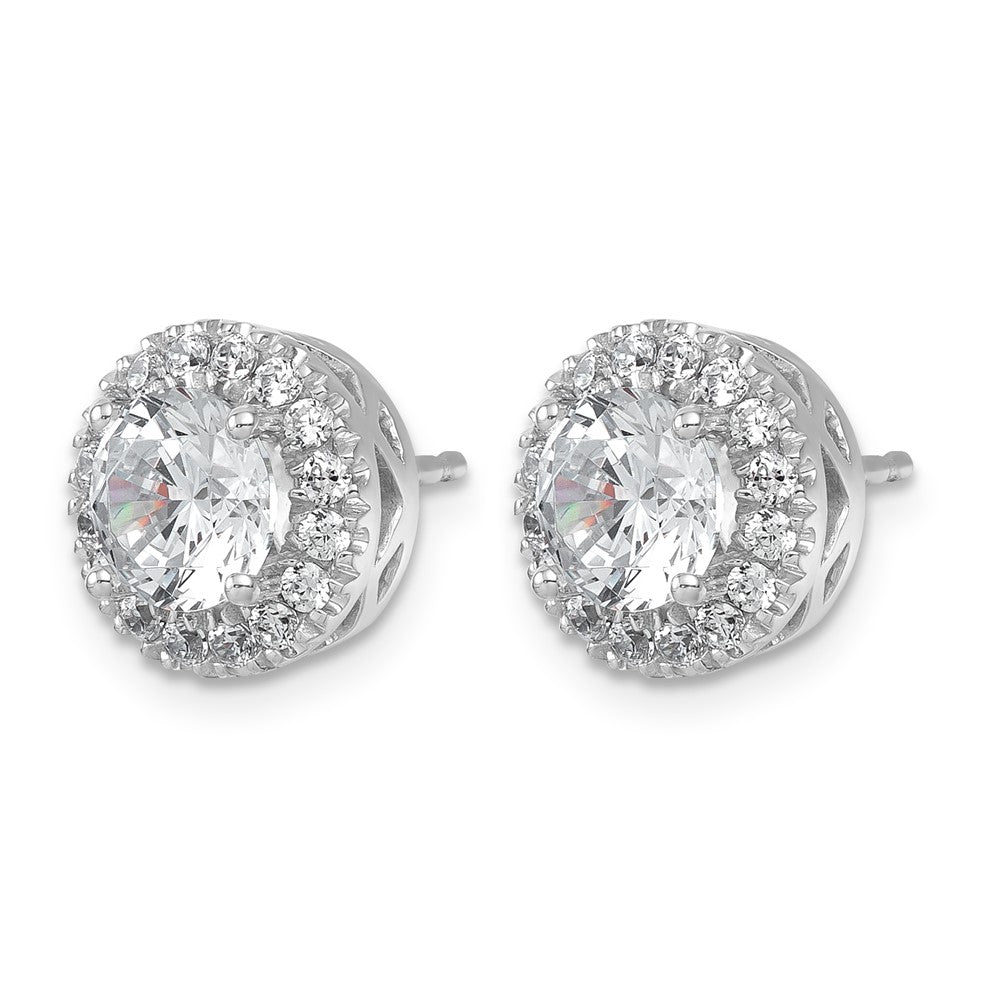14kw 2 1/2ct Cert Lab Grown Dia VS/SI+ G+ Comp Round Halo Post Earrings