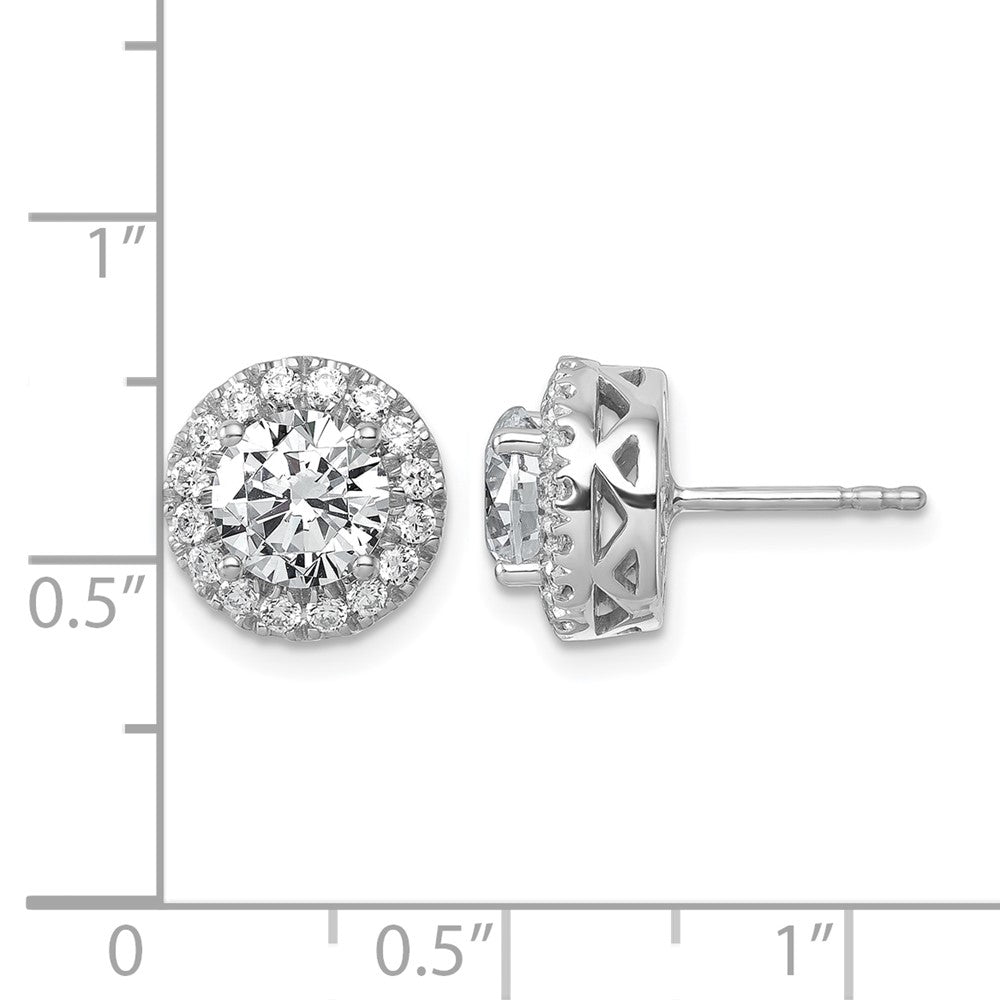 14kw 2 1/2ct Cert Lab Grown Dia VS/SI+ G+ Comp Round Halo Post Earrings