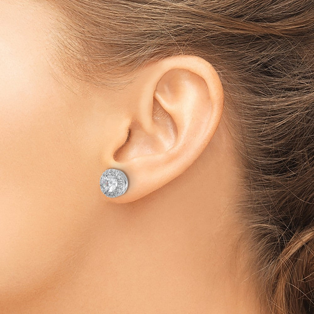 14kw 2 1/2ct Cert Lab Grown Dia VS/SI+ G+ Comp Round Halo Post Earrings