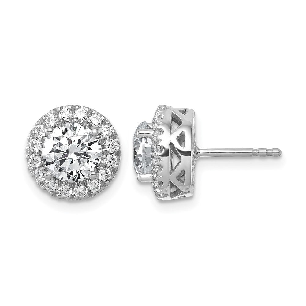 14kw 2 1/2ct Cert Lab Grown Dia VS/SI+ G+ Comp Round Halo Post Earrings