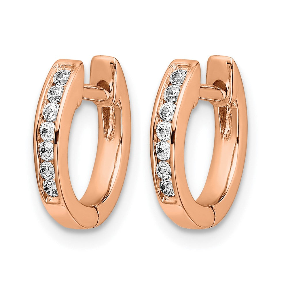14k Rose Gold 1/8ct Lab Grown Dia VS/SI+ G+ Comp Hinged Hoop Earrings