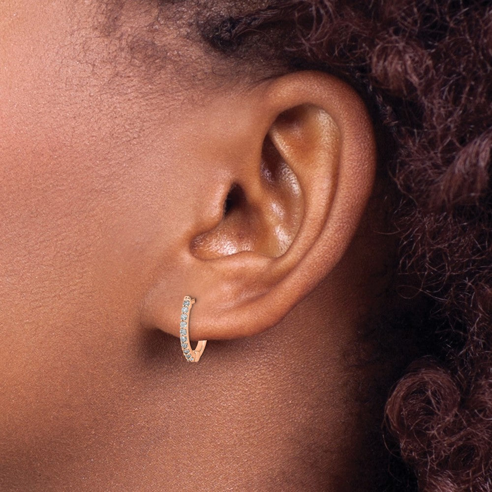 14k Rose Gold 1/5ct Lab Grown Dia VS/SI+ G+ Comp Hinged Hoop Earrings