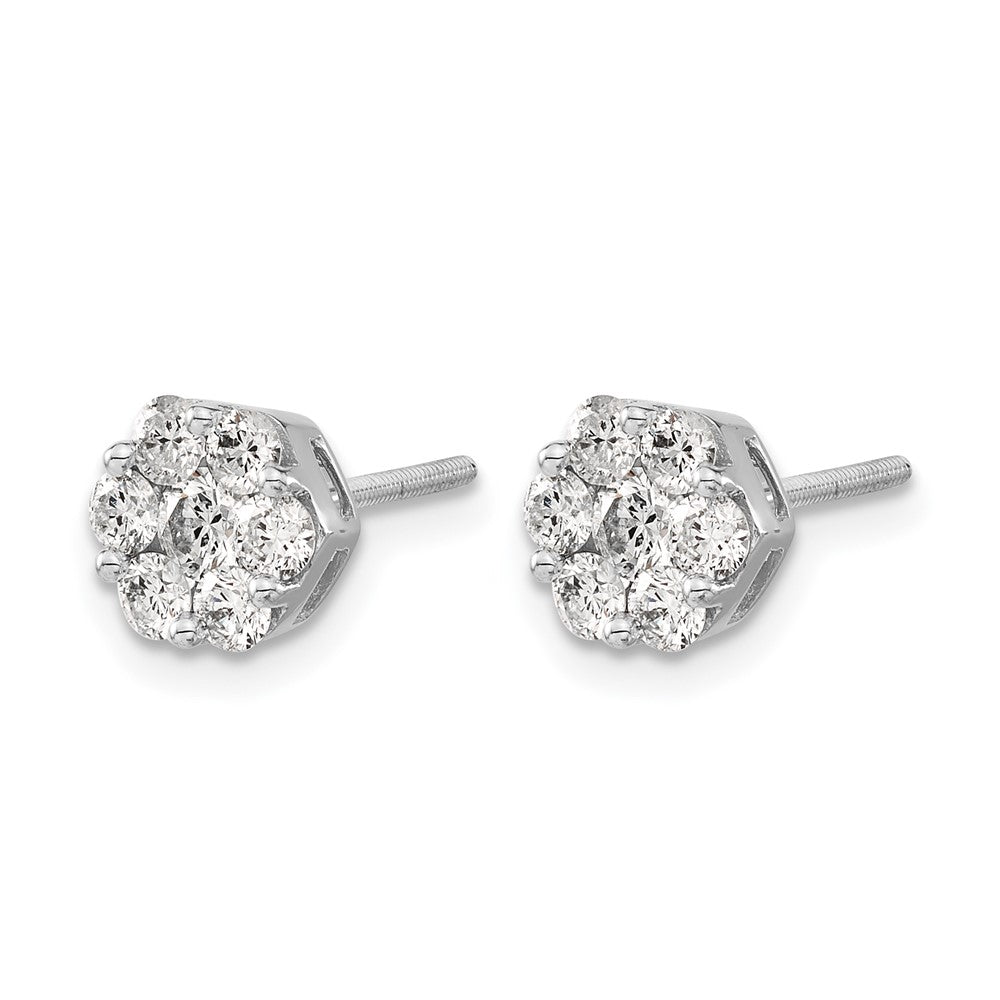 14k White Gold 1ct Lab Grown Diamond VS/SI+ G+ Screwback Cluster Earrings