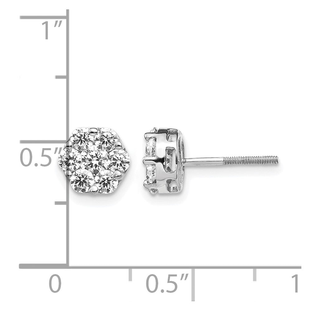 14k White Gold 1ct Lab Grown Diamond VS/SI+ G+ Screwback Cluster Earrings