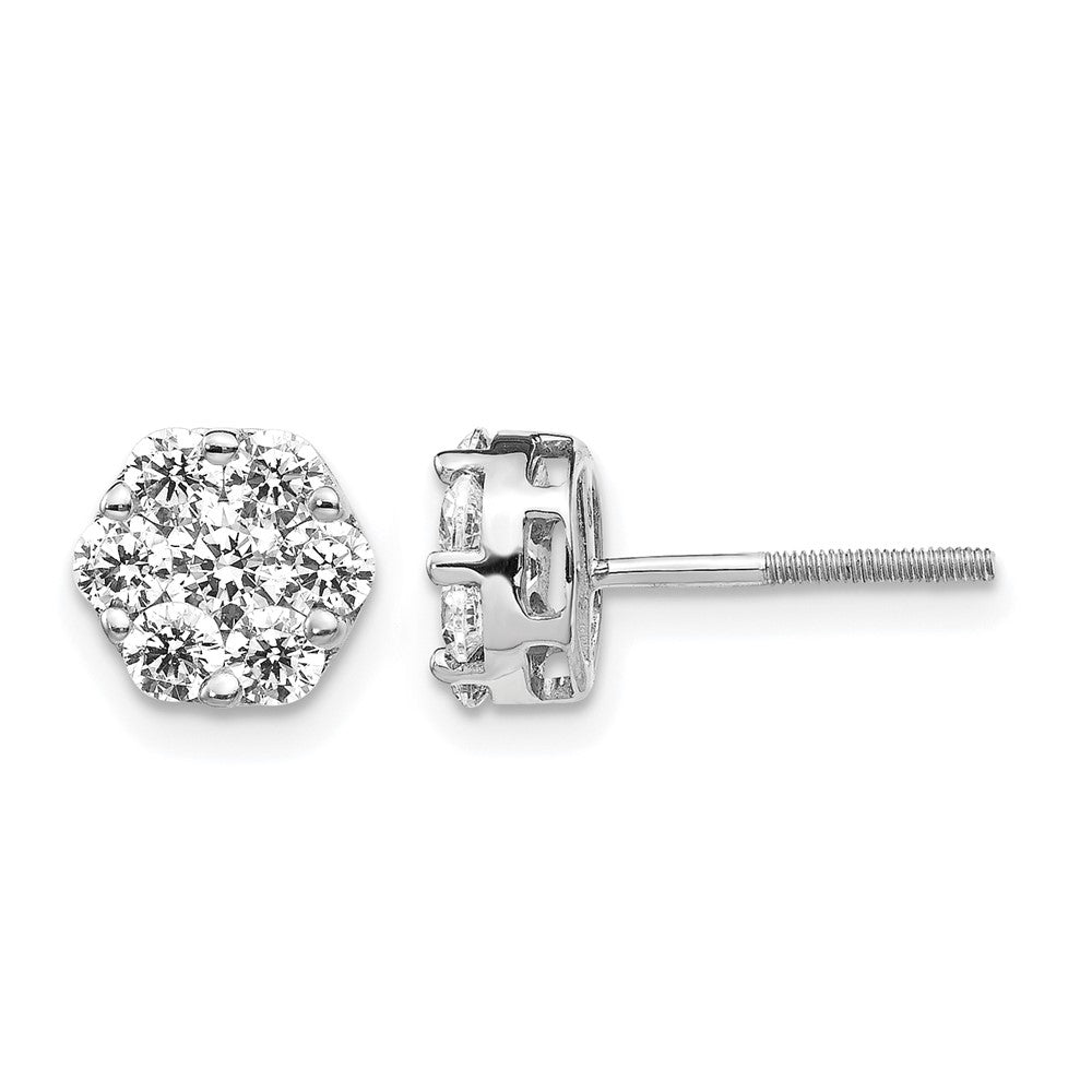 14k White Gold 1ct Lab Grown Diamond VS/SI+ G+ Screwback Cluster Earrings