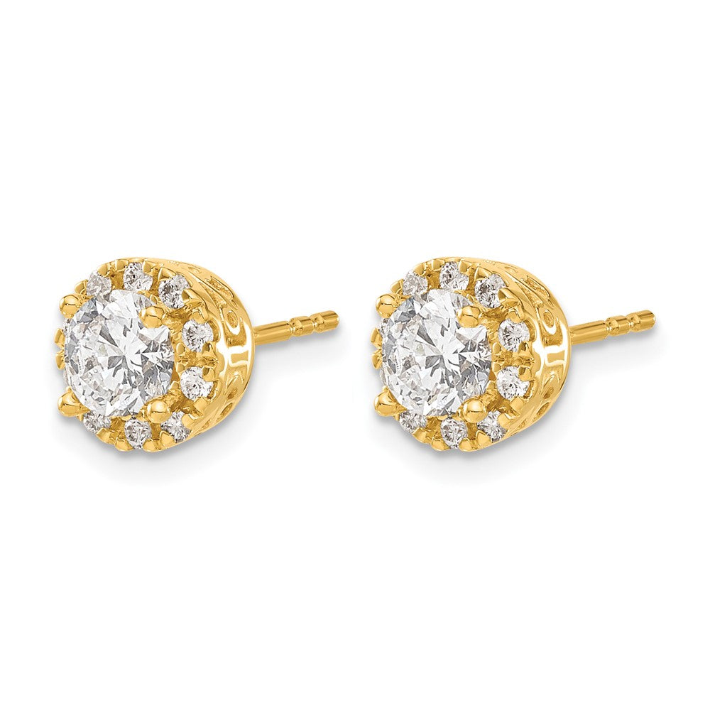 14k Yellow Gold 1 ct Lab Grown Diamond VS/SI+ G+ Halo Post Earrings