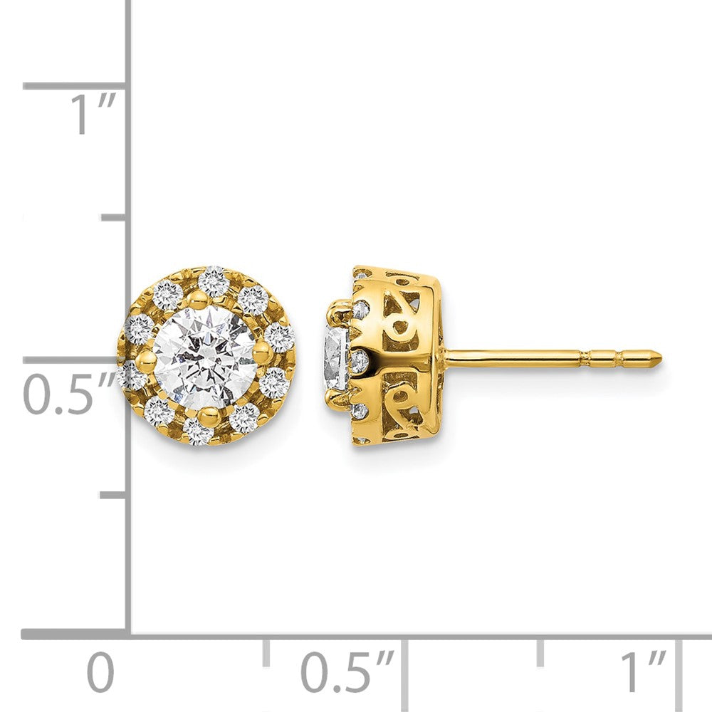 14k Yellow Gold 1 ct Lab Grown Diamond VS/SI+ G+ Halo Post Earrings