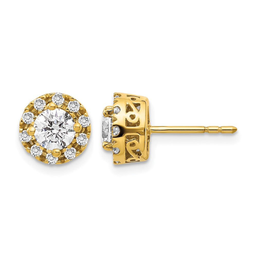 14k Yellow Gold 1 ct Lab Grown Diamond VS/SI+ G+ Halo Post Earrings