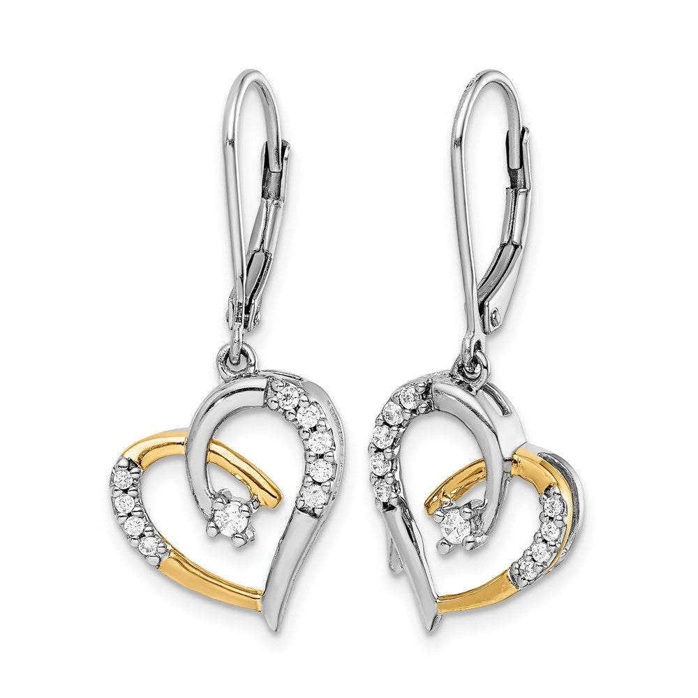 14k Two-tone 1/5 ct Lab Grown Dia VS/SI+ G+ Dangle Heart Leverback Earrings