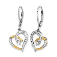 14k Two-tone 1/5 ct Lab Grown Dia VS/SI+ G+ Dangle Heart Leverback Earrings