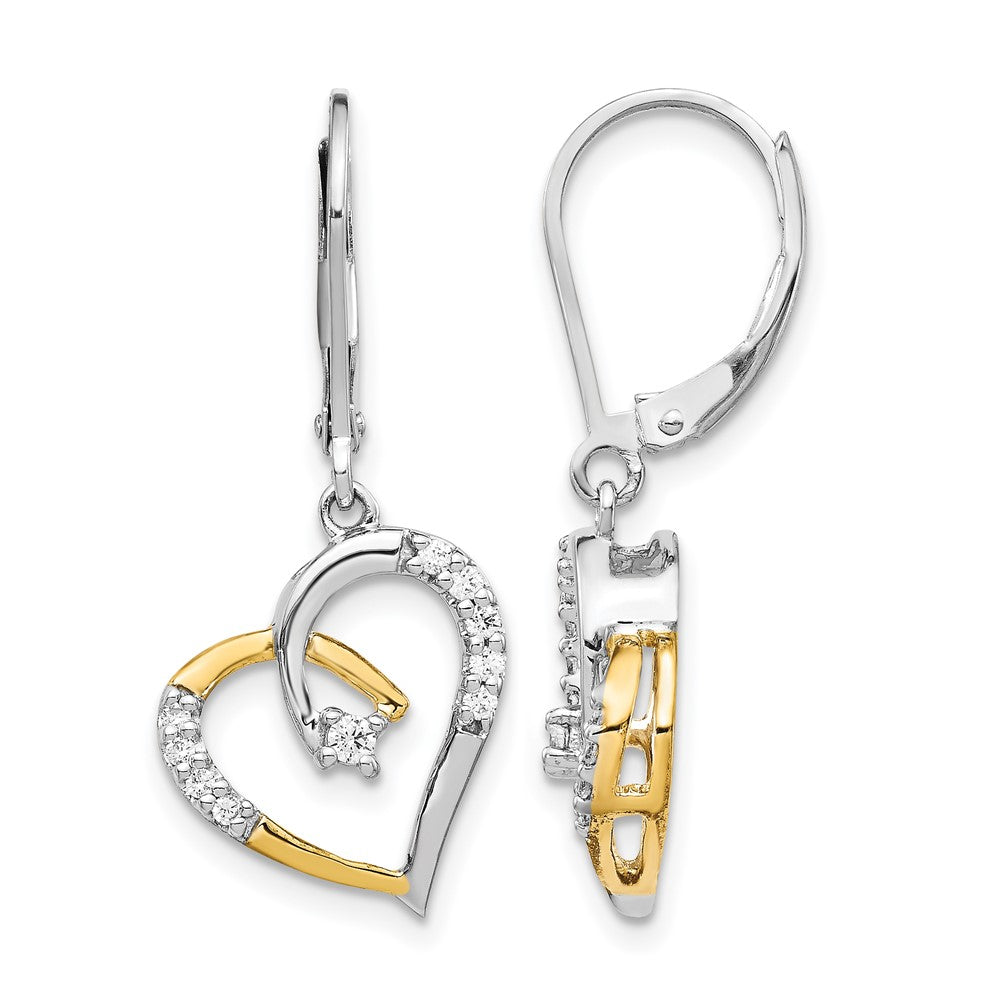 14k Two-tone 1/5 ct Lab Grown Dia VS/SI+ G+ Dangle Heart Leverback Earrings