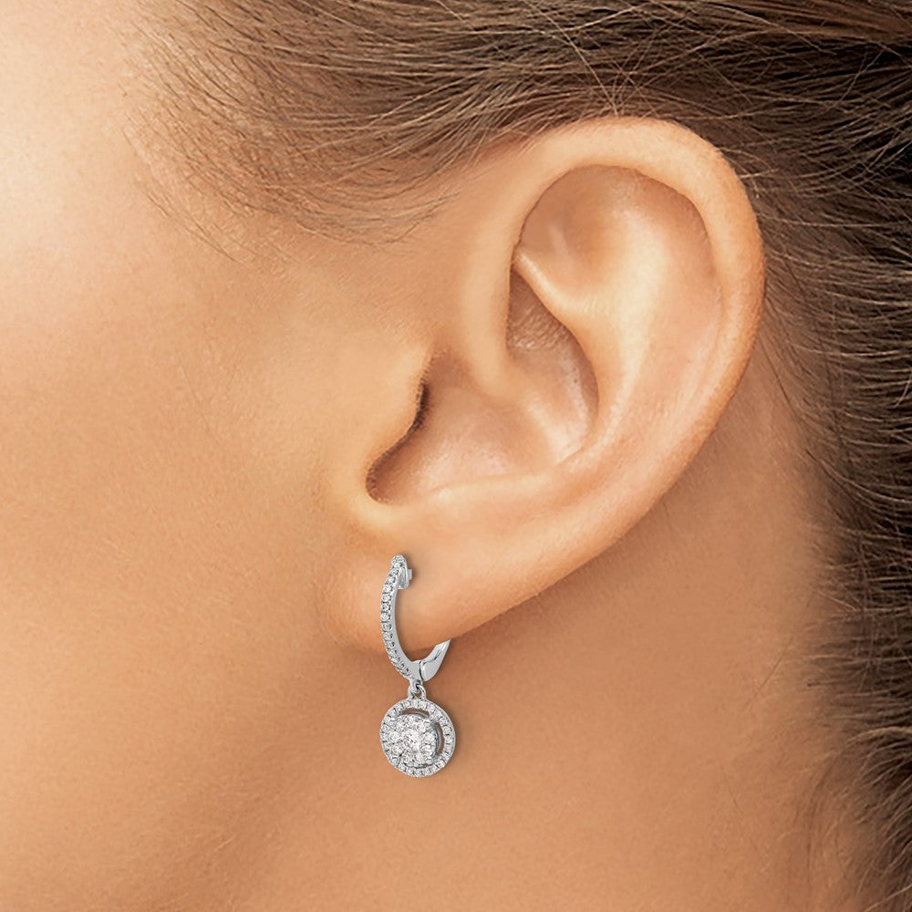 14kw 1/2ct Lab Grown Dia VS/SI+ G+ Comp Halo Hinged Hoop Earrings