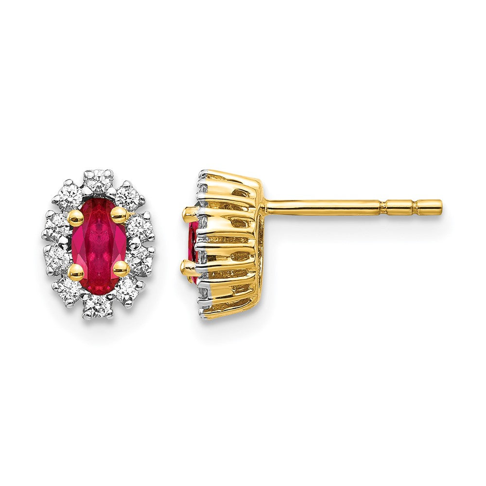 14k 1/5 ct Lab Grown Diamond VS/SI+ G+& Oval Cr Ruby Halo Post Earrings