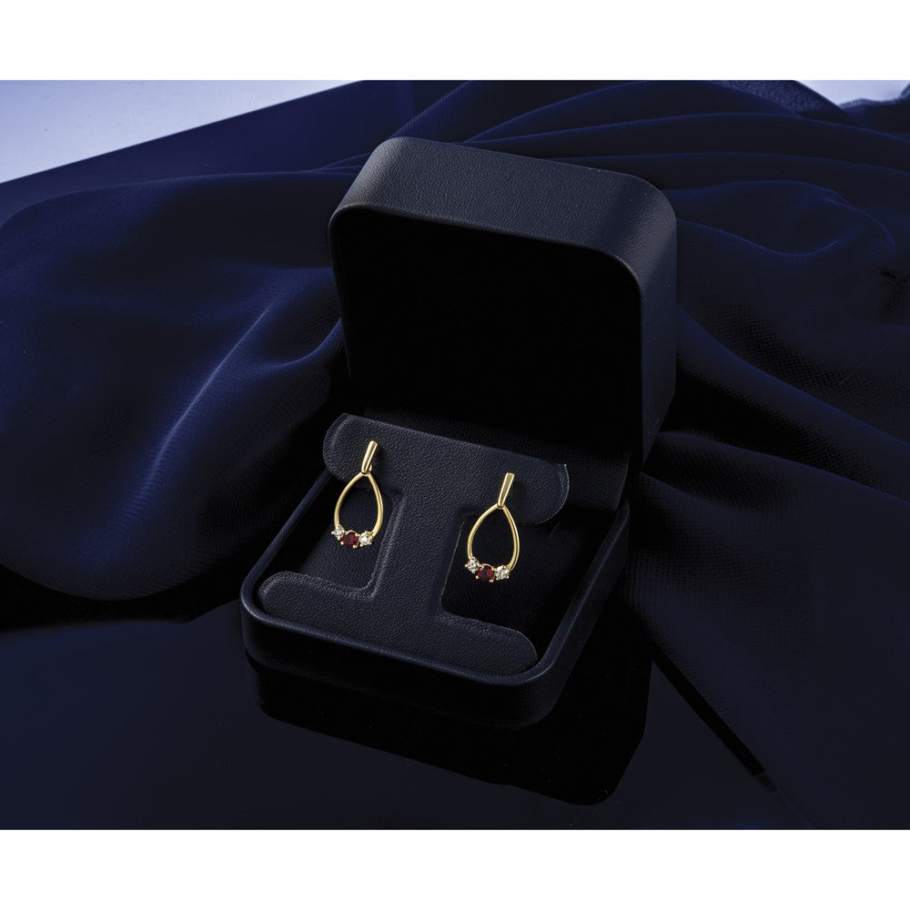 10k 1/4 ct Lab Grown Dia VS/SI+ G+ & Cr Ruby Dangle Teardrop Post Earrings