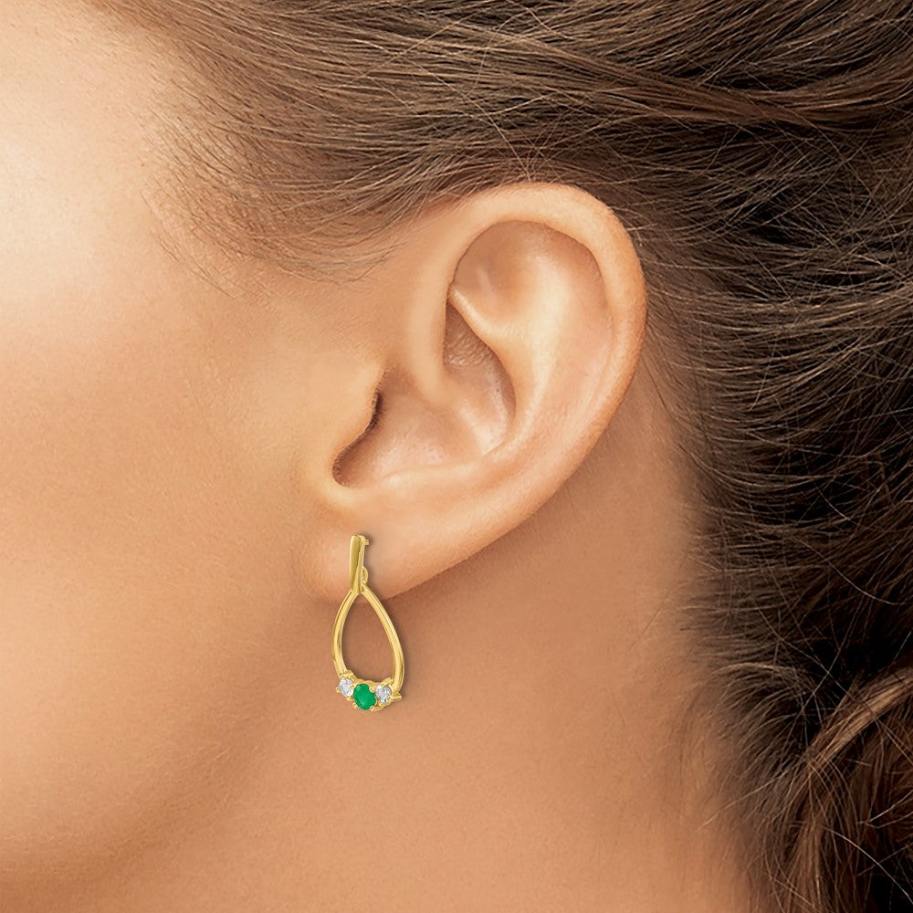 10k 1/3 ct Lab Grown Diamond VS/SI+ G+ & Cr Emerald Dangle Post Earrings
